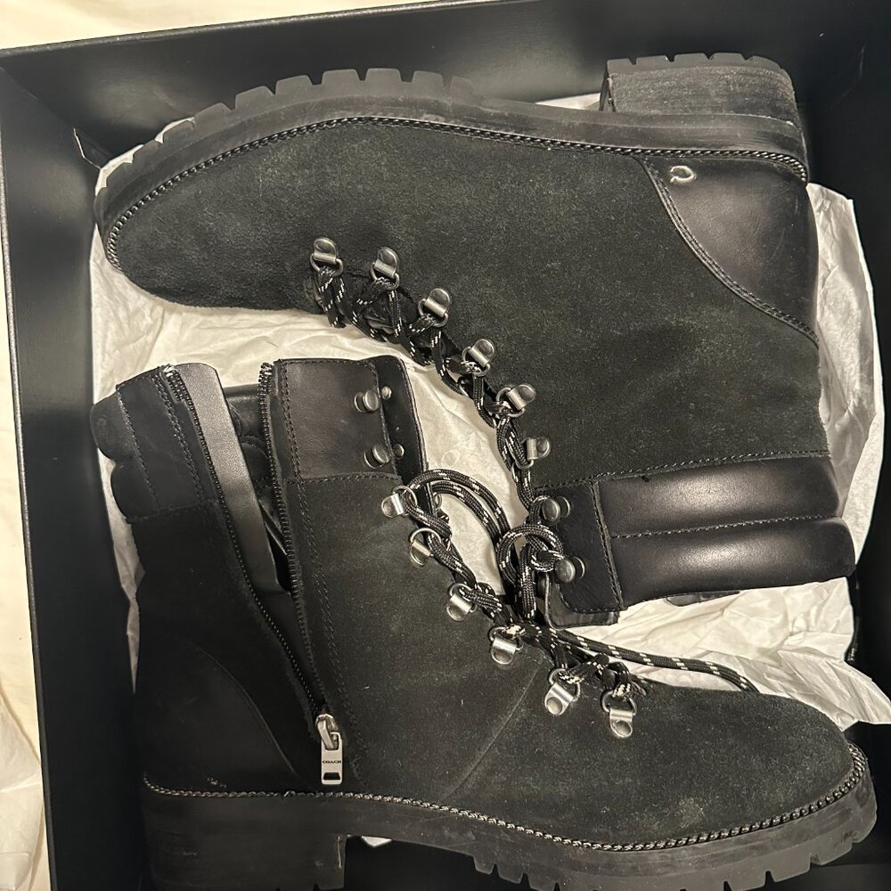 COACH Boot Lorren - Black Suede Lace-up SZ 10